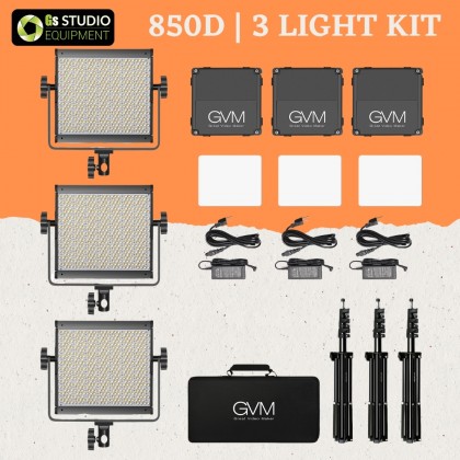 GVM 850D High Beam RGB Bi-Color 3 Light Kit High Power Video Light 18000 Lux 3200K-5600K