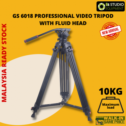 GS 6018 Professional Video Tripod with Fluid Head 1.8m Max Load 10kg