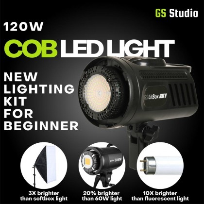 GS LITBOX MAX II COB LED LIGHT ADJUSTABLE COLOR TEMPERATURE BOWENS MOUNT WITH 60X90 SOFTBOX