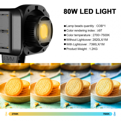  GVM SD80D 80w Portable Bi-Color Spoltlight Daylight Can use Battery powered