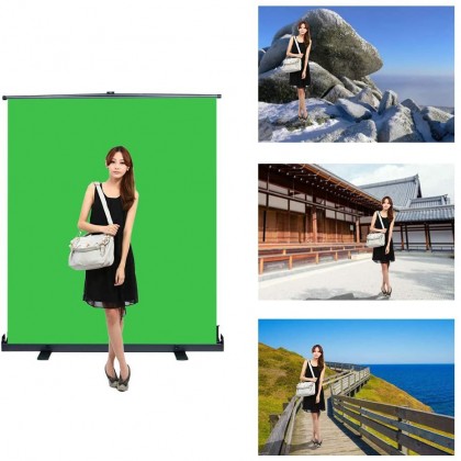 HAKUTATZ Green Screen Backdrop Pull-up Style Portable Collapsible Chromakey Background with Auto-Locking Frame