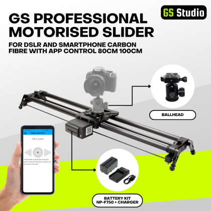 GS Professional Motorised Slider for DSLR and Smartphone Carbon Fibre with APP Control 80cm 100cm
