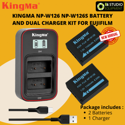 KingMa NP-W126 NP-W126S Battery and Dual Charger Kit for Fujifilm XA3 XA7 XT3 XT4 XT100 XT200 XT20 XT30 XH1 XE3 X100V Compatible